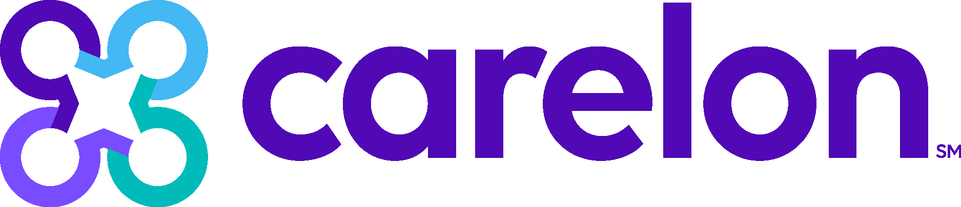 Carelon logo in purple font and four circles left justified.