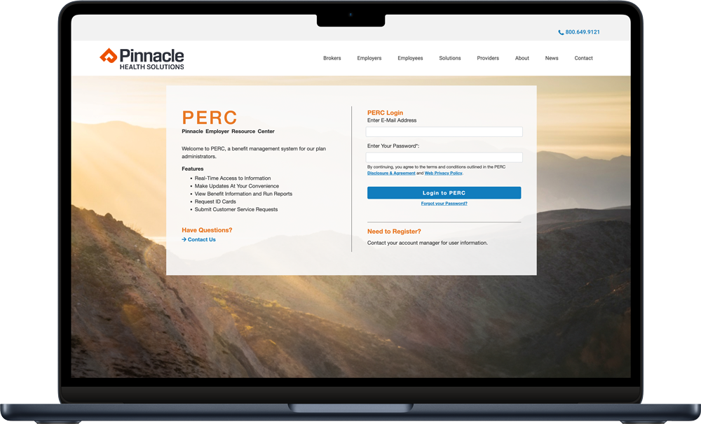 Screenshot of laptop showing login in for Pinnacle Employers.