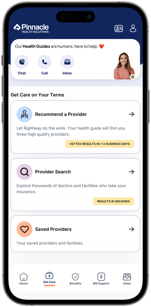 Mobile phone showing tools like search for and recommend providers.