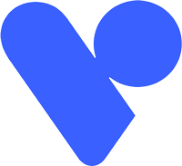 Logo with blue backslash and circular ball